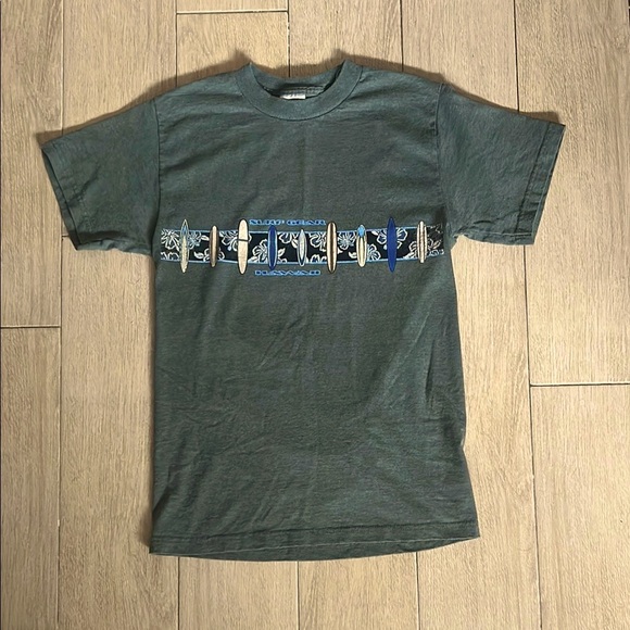 Fruit of the Loom Other - Fruit of the Loom Men’s Green Short Sleeve Tee with Surfboard Beach Design